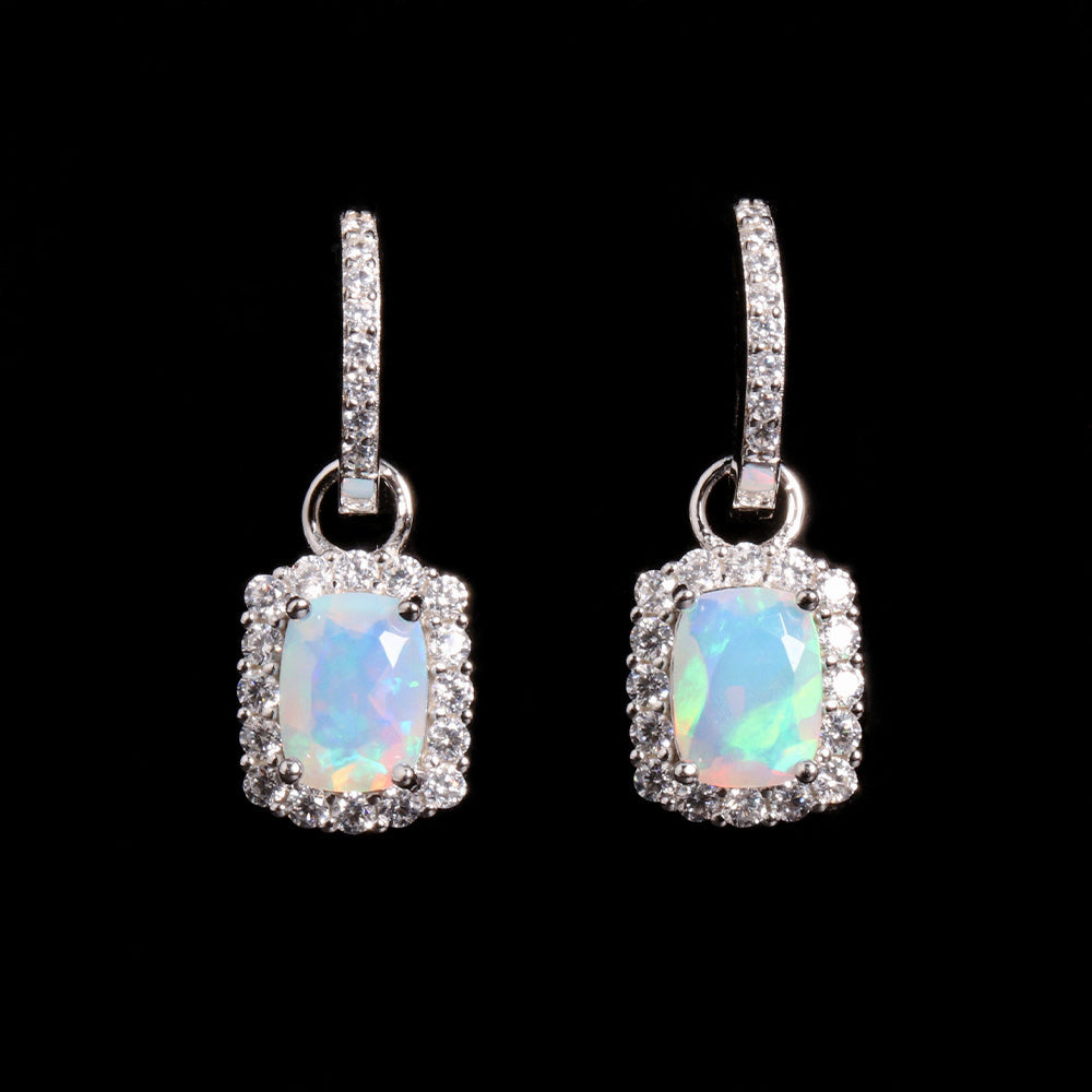 ‘Louise’ Cushion Opal Halo Hoop Earrings