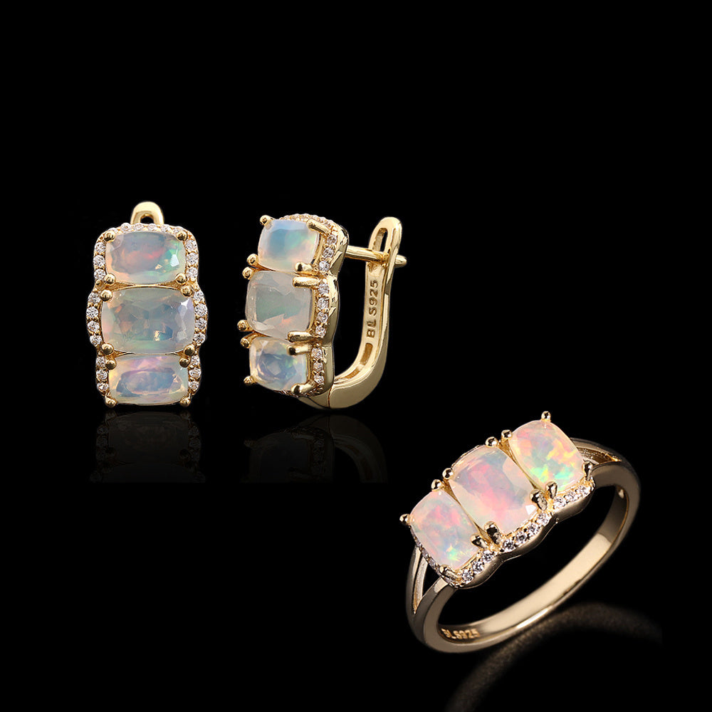 ‘Lottie’ Cushion Opal Three Stone Set