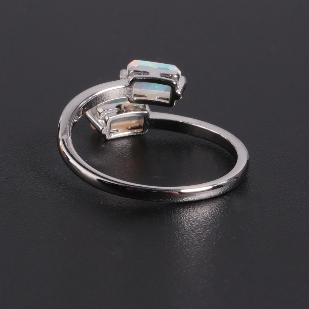 ‘Laramie’ Double Rectangle Opal Open Ring – angle silver