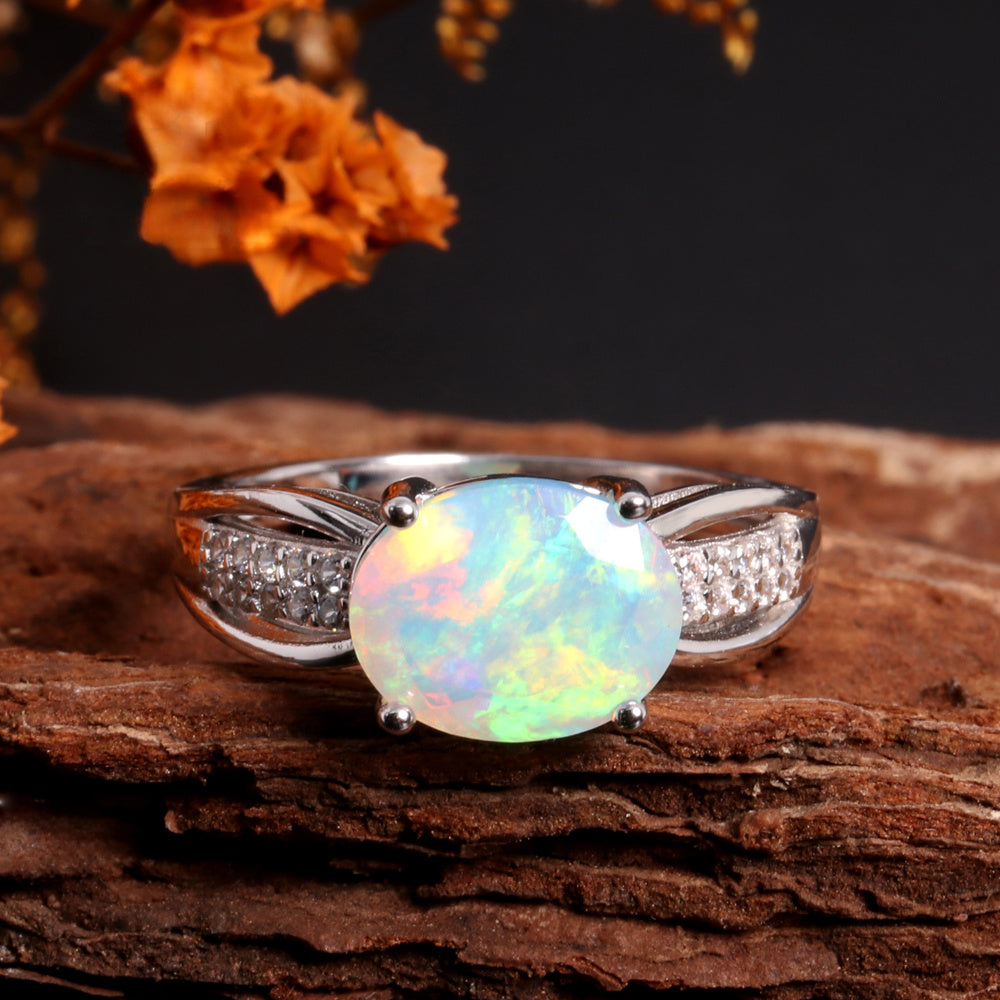 ‘Wilder’ East West Oval Opal Ring – on wood
