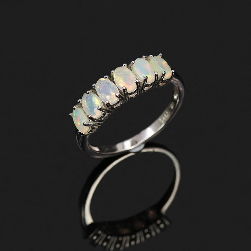 ‘Lawson’ Five Oval Opal Band Ring – tilted view