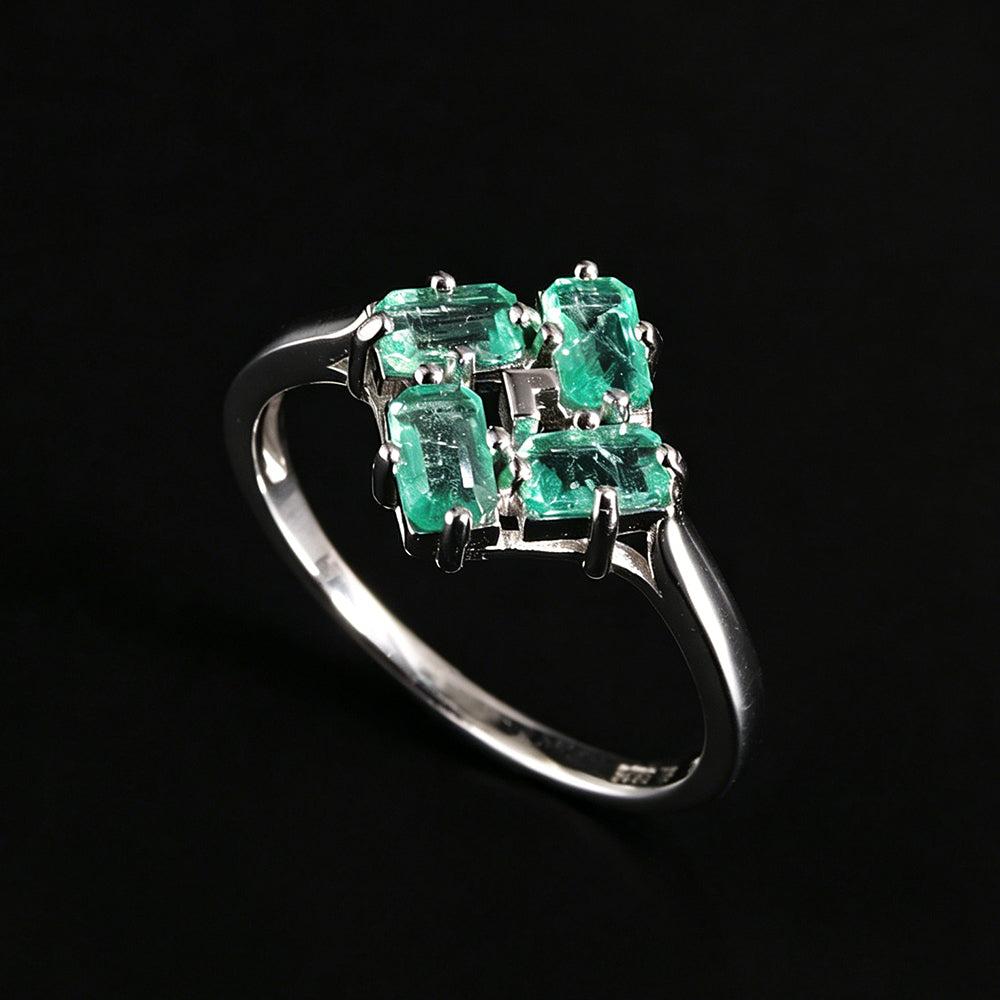 ‘Terra’ Four Emerald Square Cluster Ring – angle view