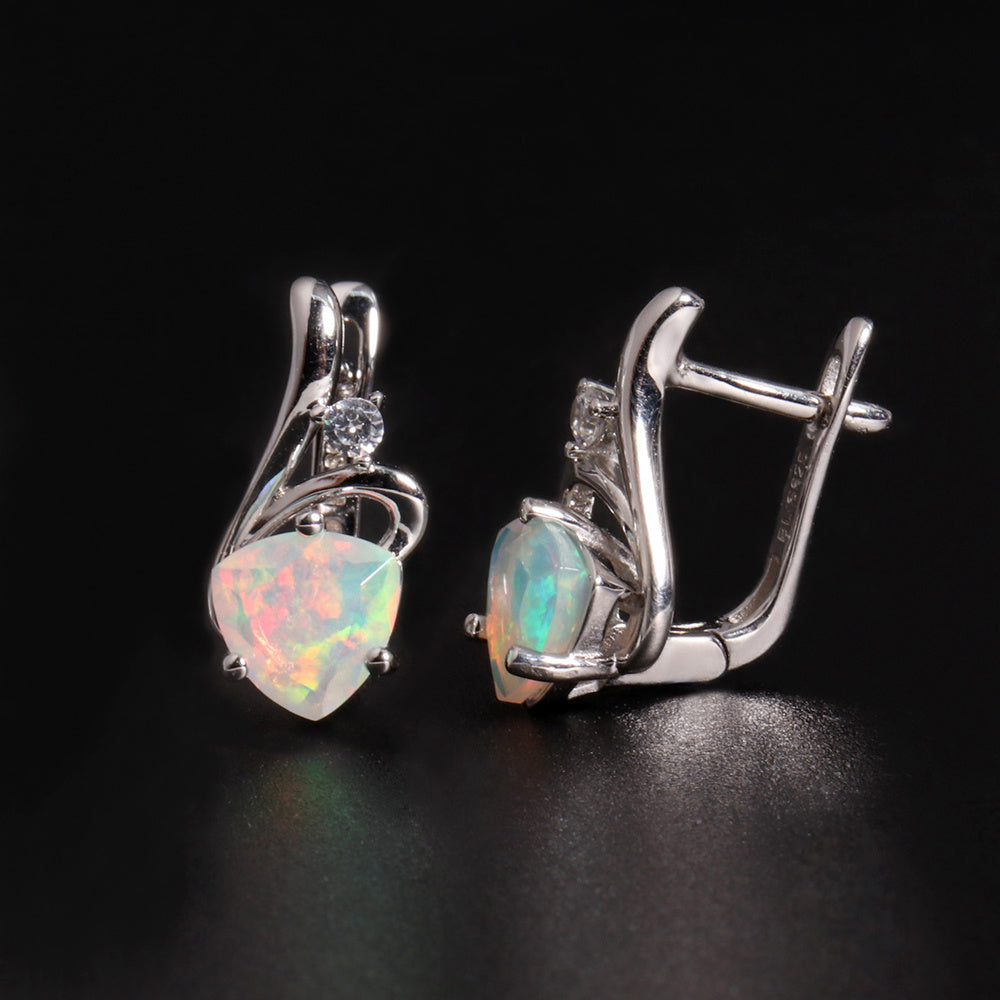 ‘Loveday’ Heart Cut Opal Drop Earrings – side view