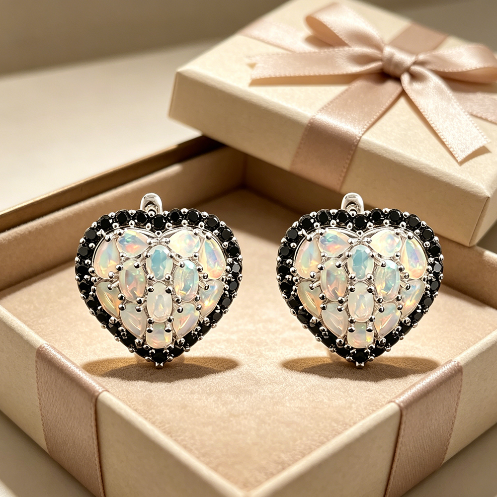‘Juliet’ Heart Opal Black Spinel Earrings – with gift box