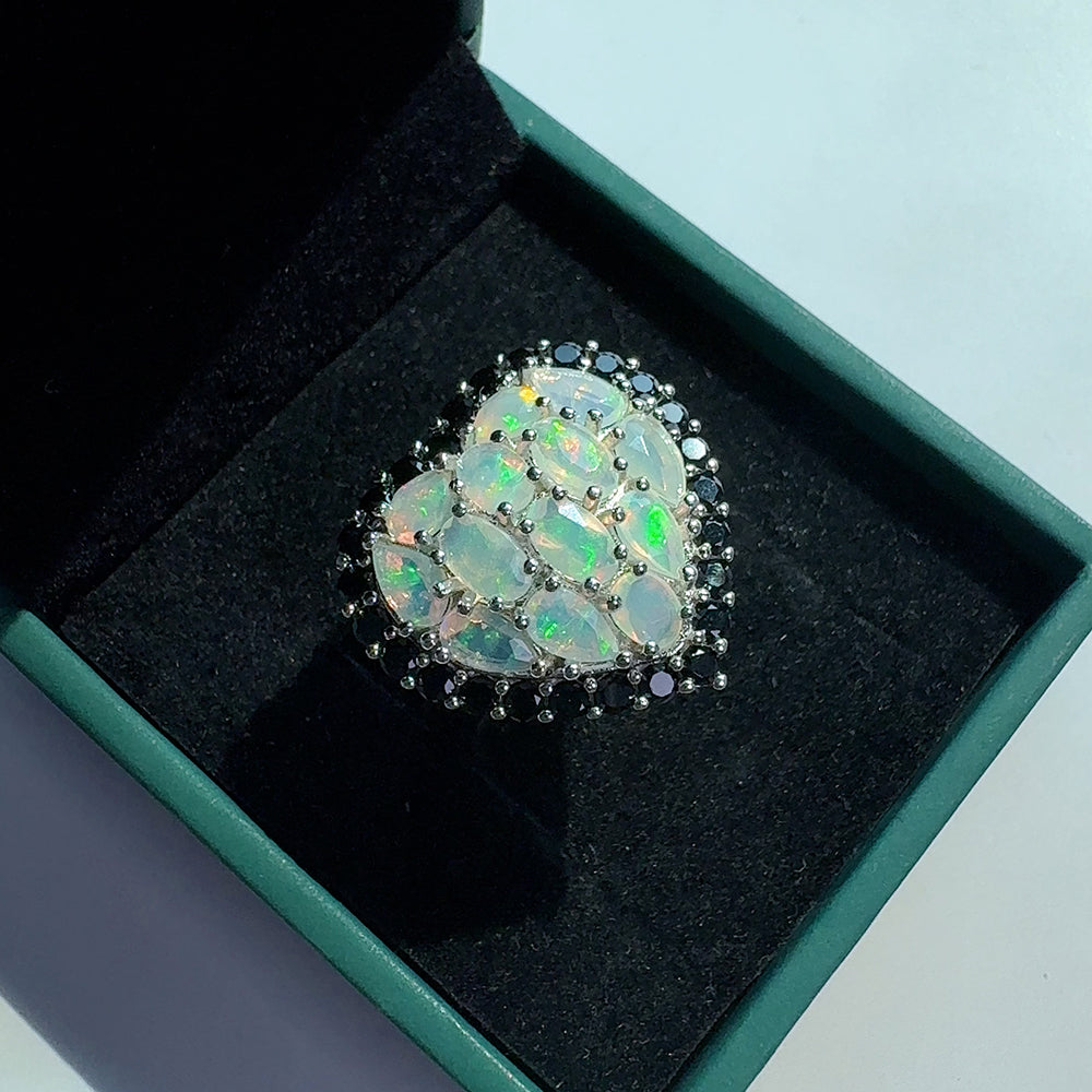 ‘Darling’ Heart Opal Cluster Halo Ring – in gift box