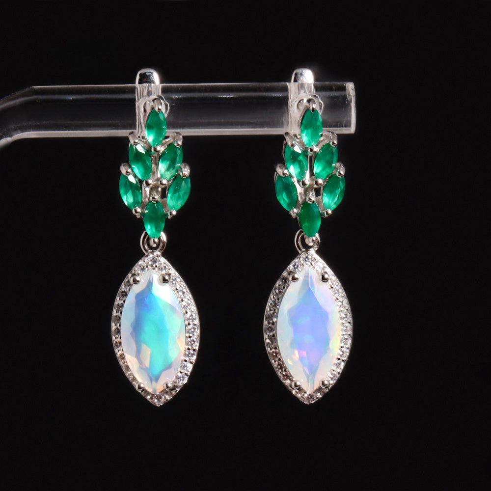 ‘Sonora’ Marquise Opal Agate Drop Earrings – on display stand