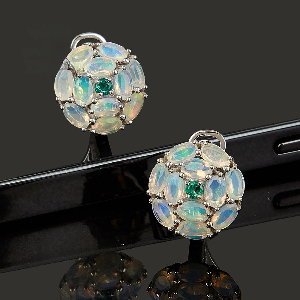 ‘Ramona’ Marquise Opal Cluster Dome Earrings – on black stand
