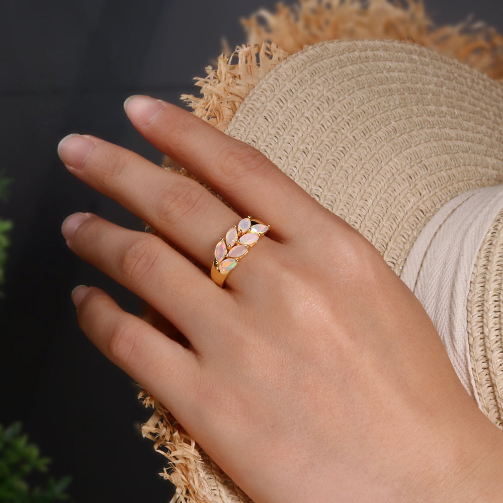 ‘Magnolia’ Marquise Opal Leaf Gold Ring – on hand