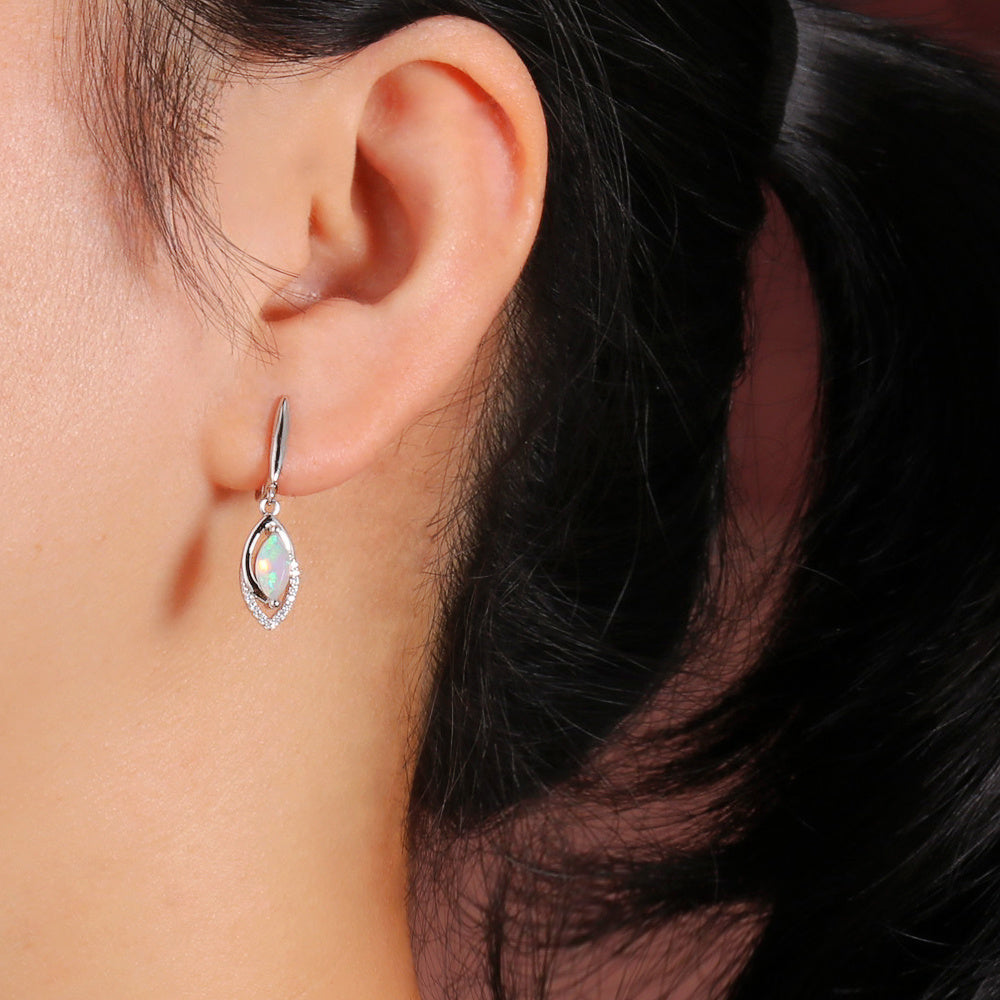 ‘Marlowe’ Marquise Opal Open Drop Earrings – on ear