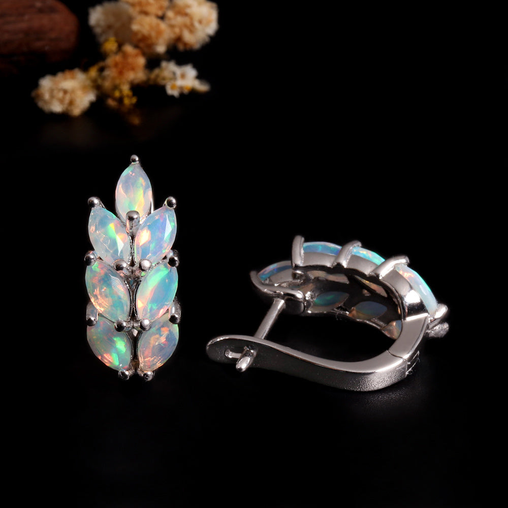 ‘Tawny’ Marquise Opal Wheat Huggie Earrings – side view