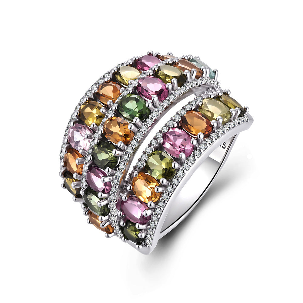 ‘Melody’ Multicolor Tourmaline Wide Band Ring