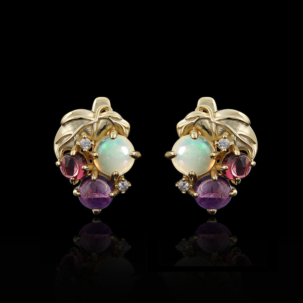 ‘Orchid’ Opal Amethyst Garnet Grape Earrings – front pair dark