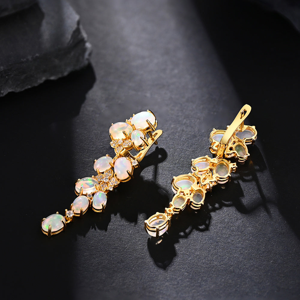 ‘Adelaide’ Opal Cluster Cascade Drop Earrings – side view