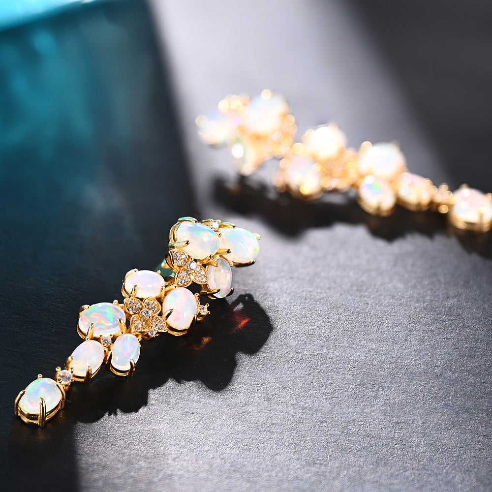 ‘Adelaide’ Opal Cluster Cascade Drop Earrings – close up