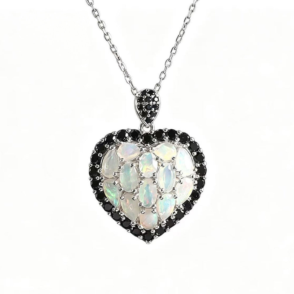 ‘Swan’ Opal Cluster Heart Pendant Necklace – necklace only