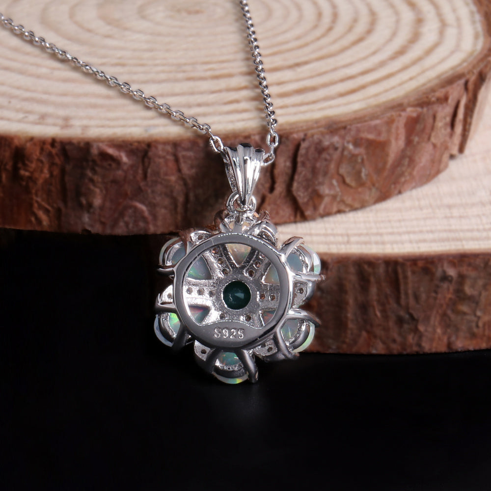 ‘Bridie’ Opal Flower Green Agate Pendant – back view