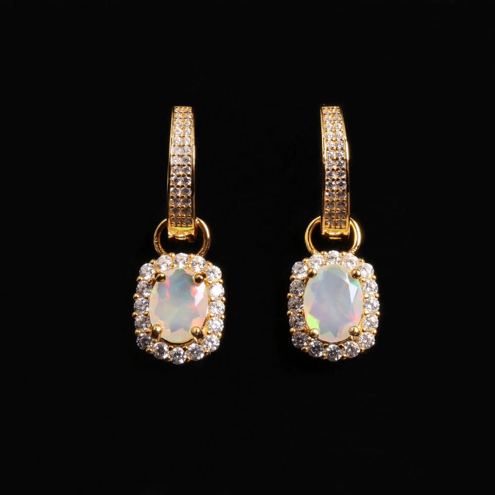 ‘Birdie’ Opal Halo Charm Huggie Earrings – pair front