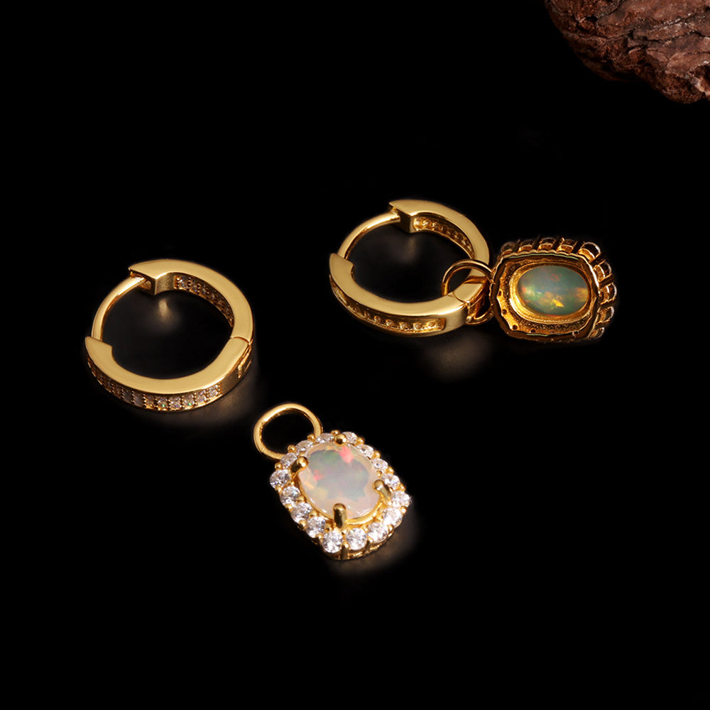 ‘Birdie’ Opal Halo Charm Huggie Earrings – detachable parts