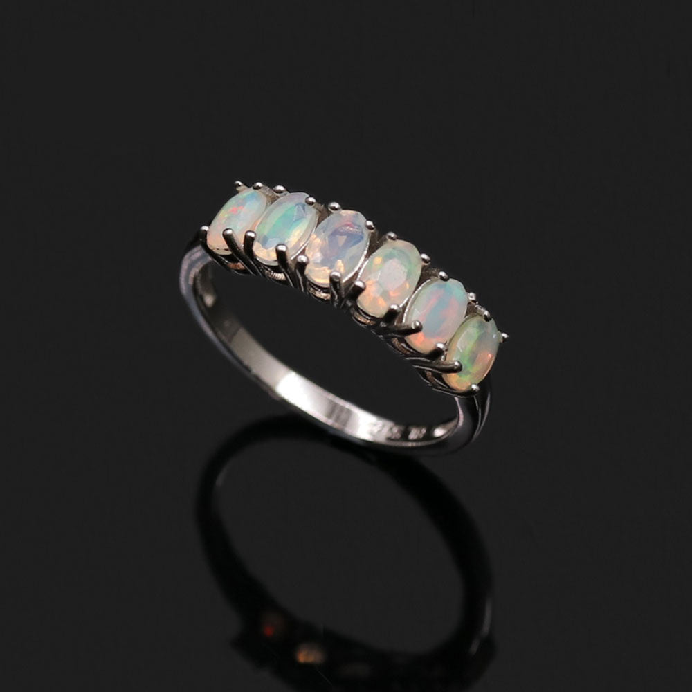 ‘Lacey’ Opal Row Ring Earring Set – ring angled