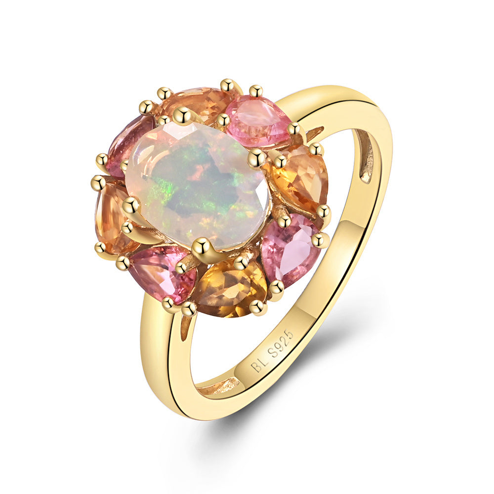 ‘Freesia’ Opal Tourmaline Flower Halo Ring