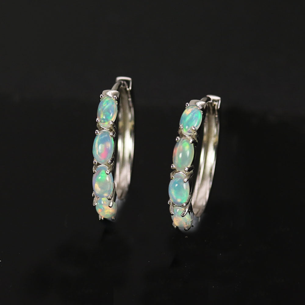 ‘Skye’ Oval Gemstone Row Hoop Earrings