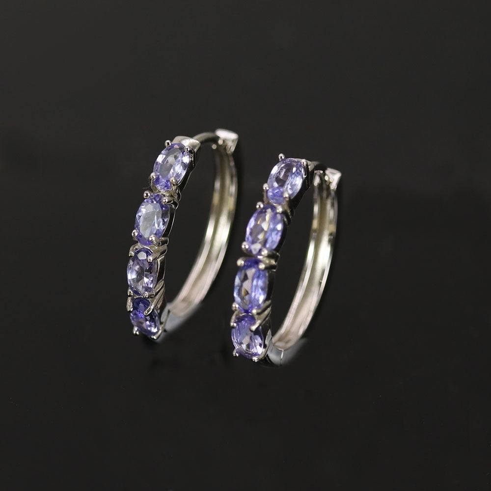 ‘Skye’ Oval Gemstone Row Hoop Earrings – tanzanite pair