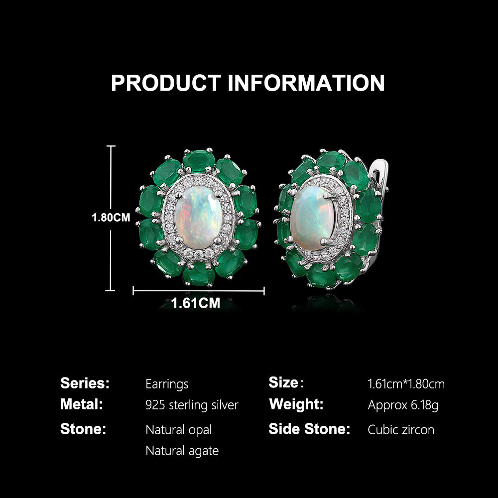‘Kallista’ Oval Opal Agate Halo Set – earring specs