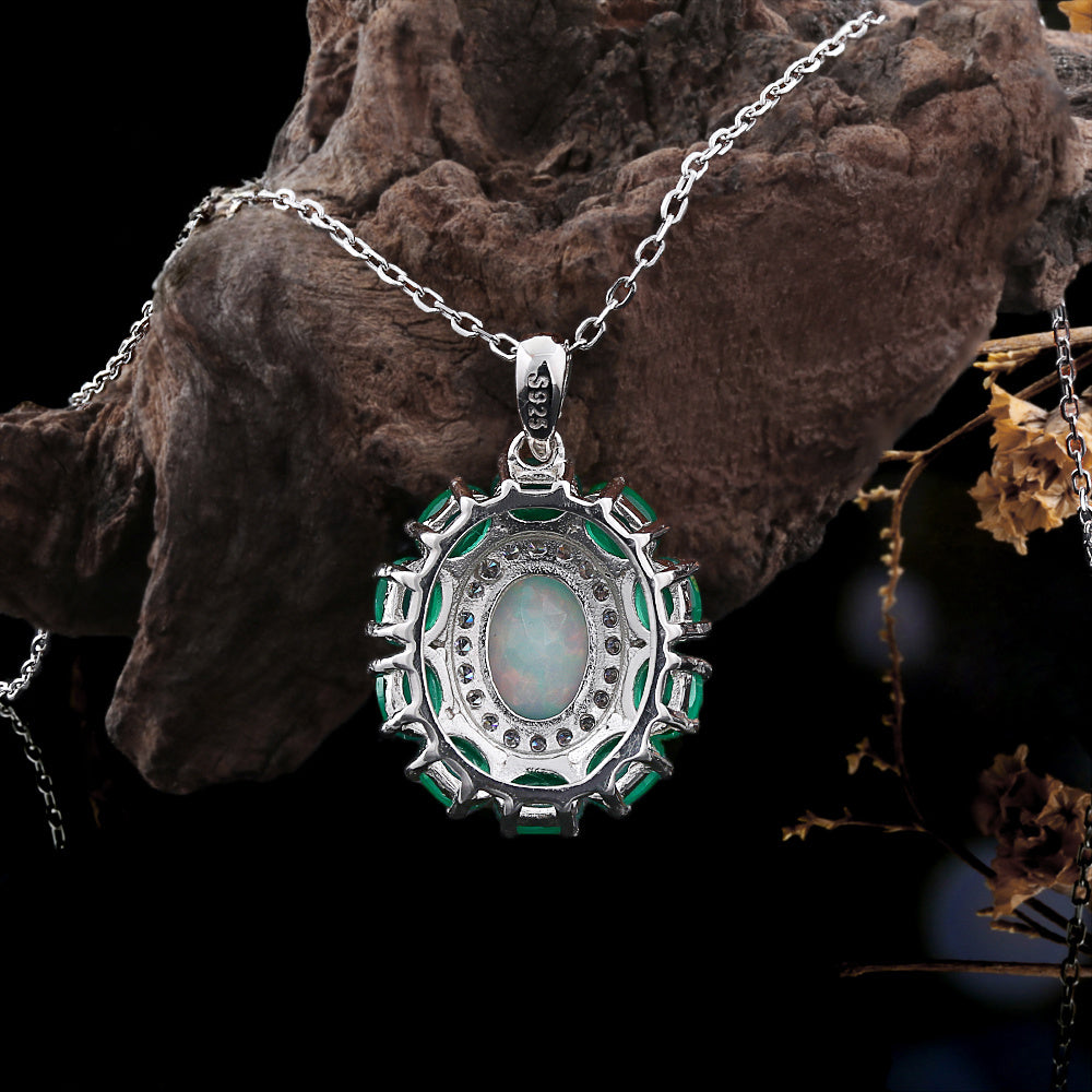 ‘Kallista’ Oval Opal Agate Halo Set – pendant back view