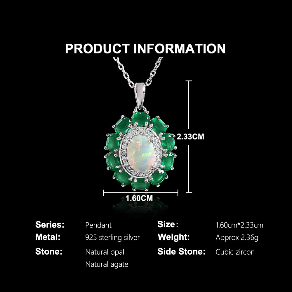 ‘Kallista’ Oval Opal Agate Halo Set – pendant specs