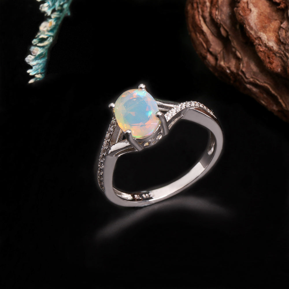 ‘Blythe’ Oval Opal Crossover Solitaire Ring – side view