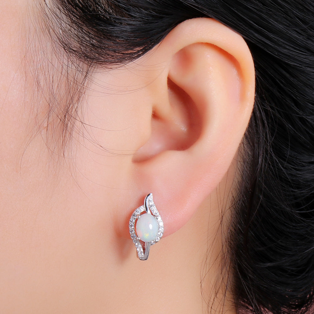 ‘Frankie’ Oval Opal CZ Swirl Earrings – on ear
