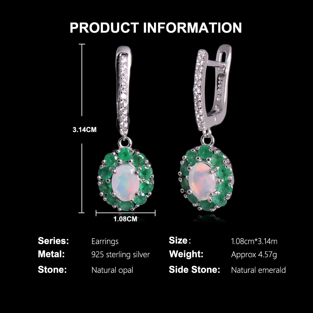 ‘Sylvie’ Oval Opal Emerald Halo Set – earring specs