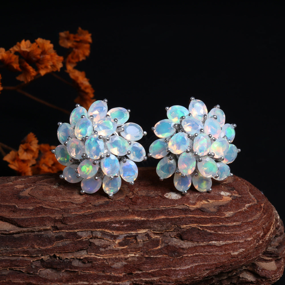 ‘Primrose’ Oval Opal Flower Cluster Earrings