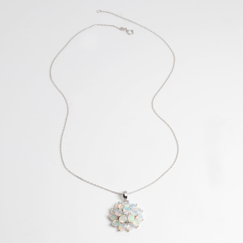 ‘Bluebell’ Oval Opal Flower Cluster Pendant – necklace full