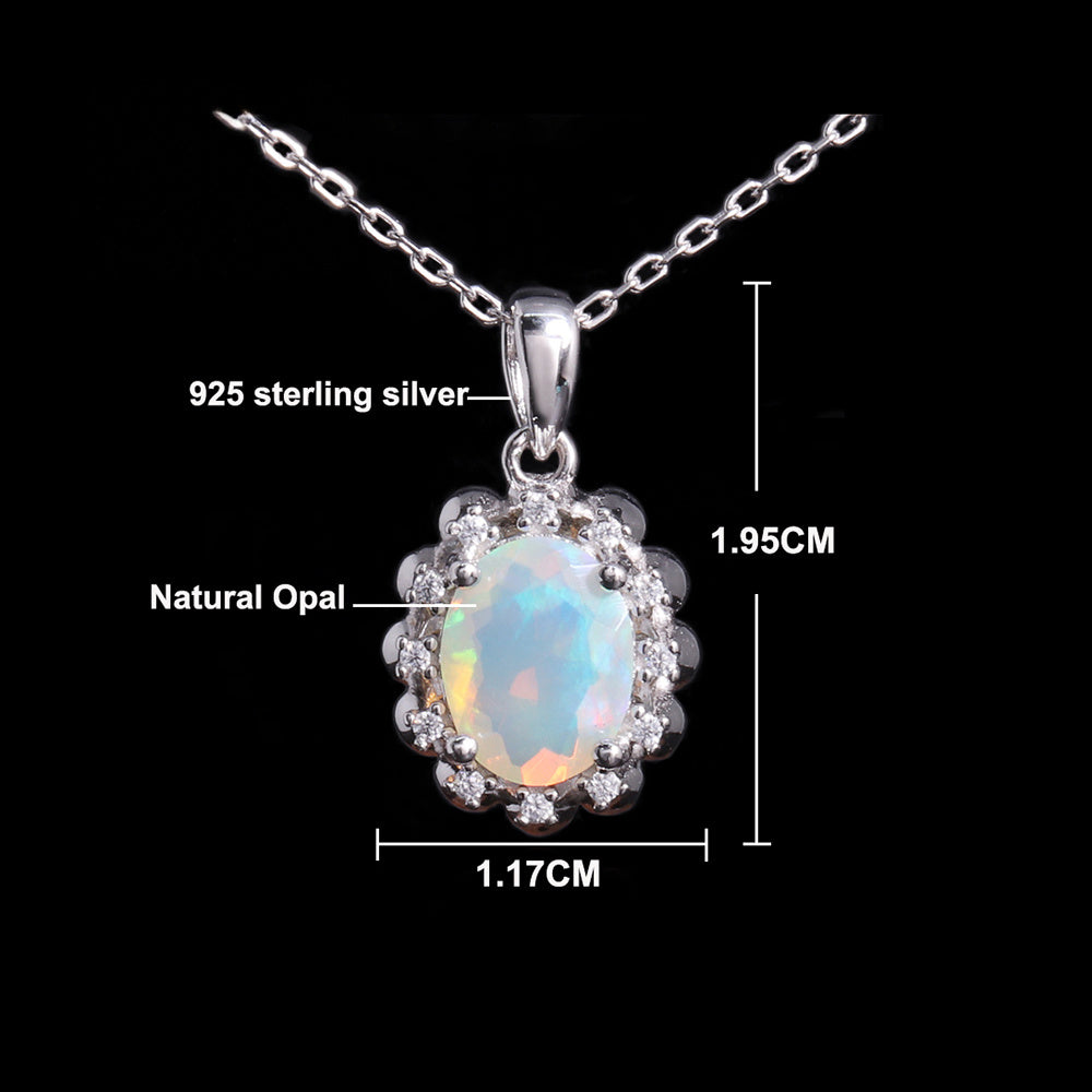 ‘Snowy’ Oval Opal Flower Halo Pendant – dimensions
