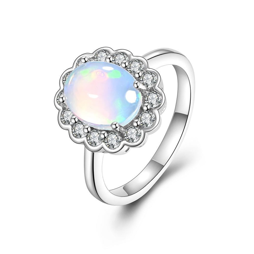 ‘Lavender’ Oval Opal Flower Halo Ring