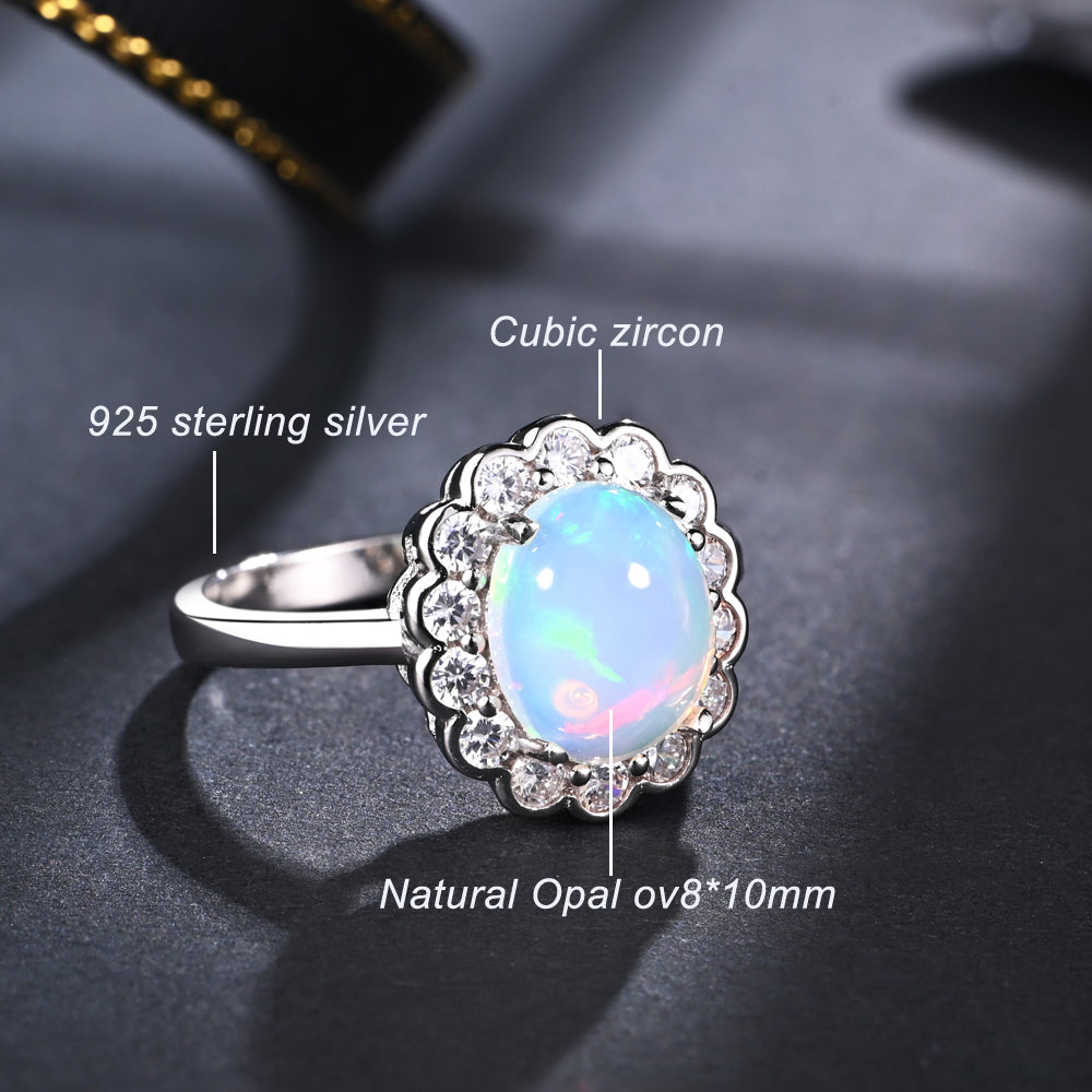 ‘Lavender’ Oval Opal Flower Halo Ring – material callouts