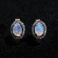‘Arlie’ Oval Opal Halo Clasp Earrings
