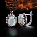 ‘Riley’ Oval Opal Halo Leverback Earrings