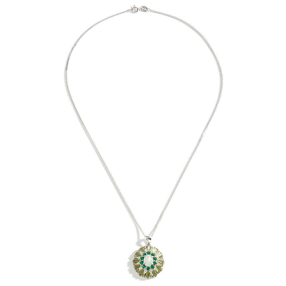 ‘Joy’ Oval Opal Peridot Sunburst Pendant – chain full length u