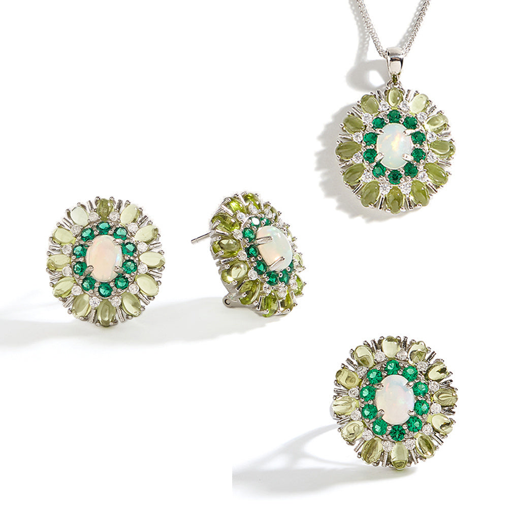 ‘Daintree’ Oval Opal Peridot Sunburst Set