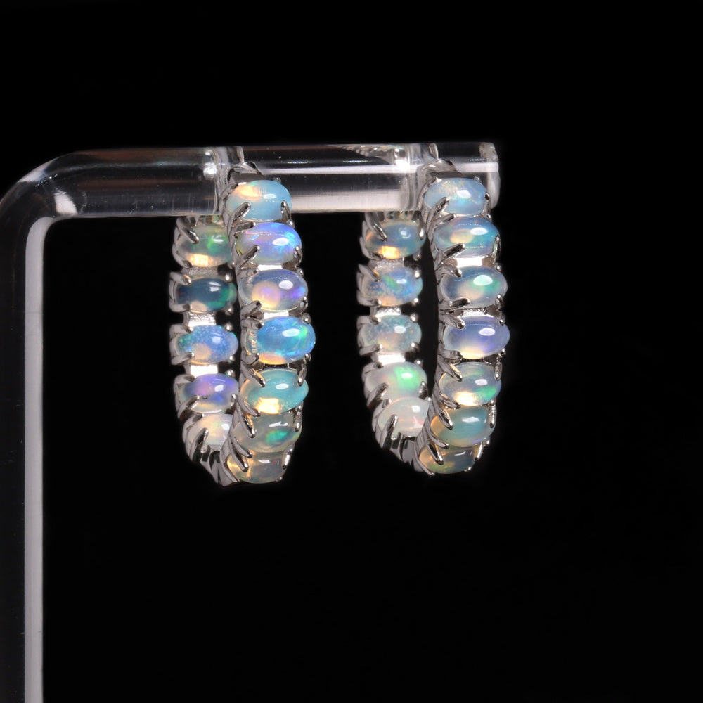 ‘Estelle’ Oval Opal Row Hoop Earrings