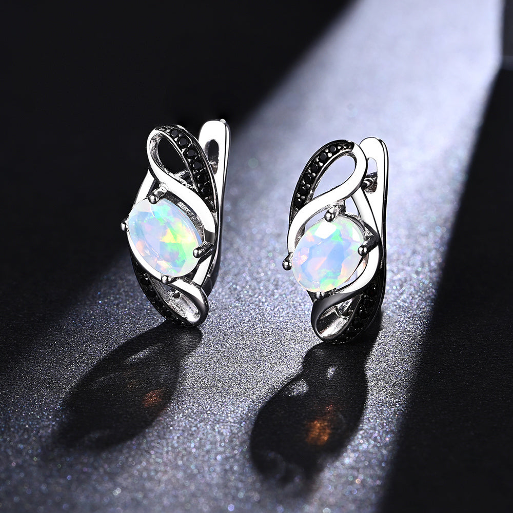 ‘Honey’ Oval Opal Spinel Swirl Earrings – pair standing