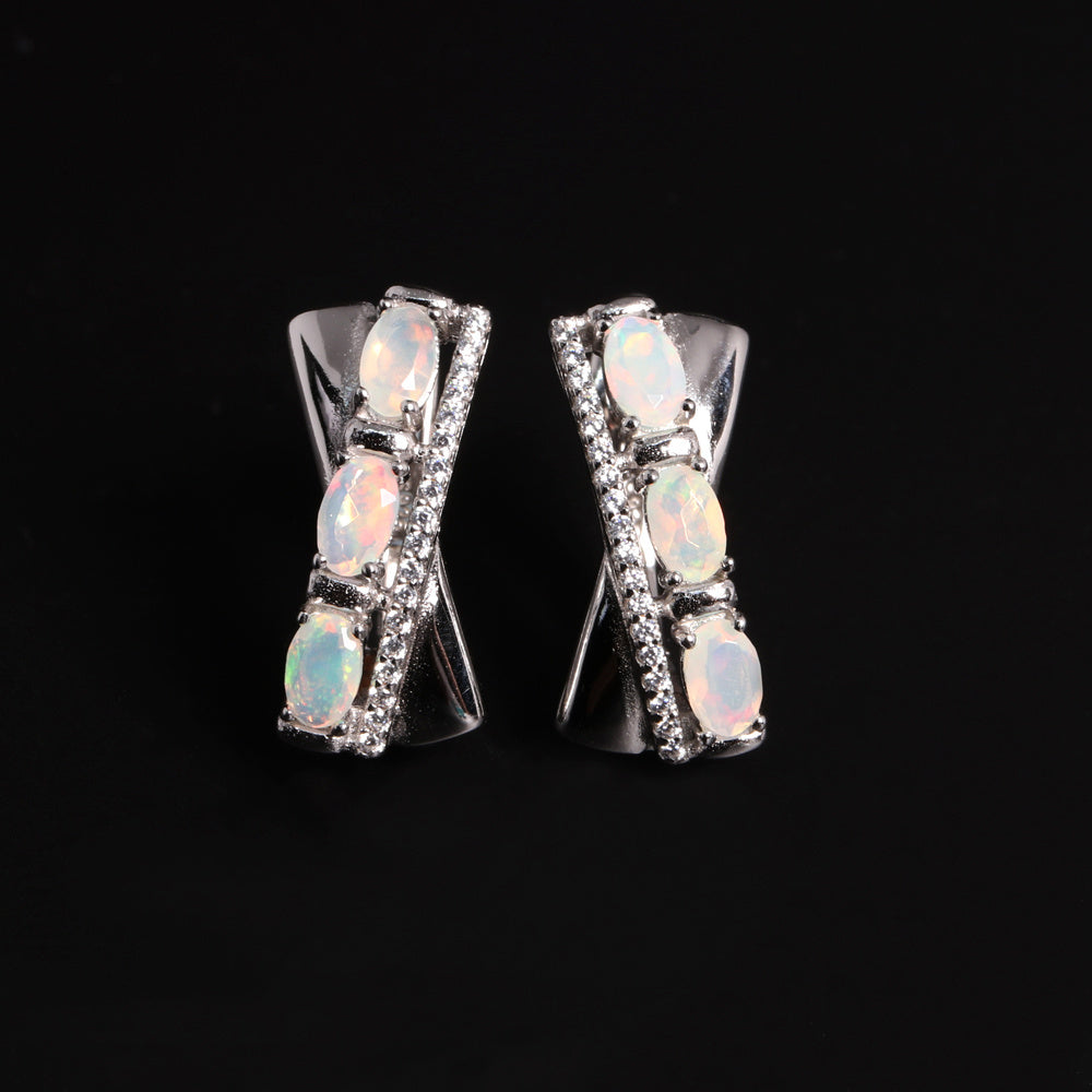 ‘Tessa’ Oval Opal X Cross Earrings