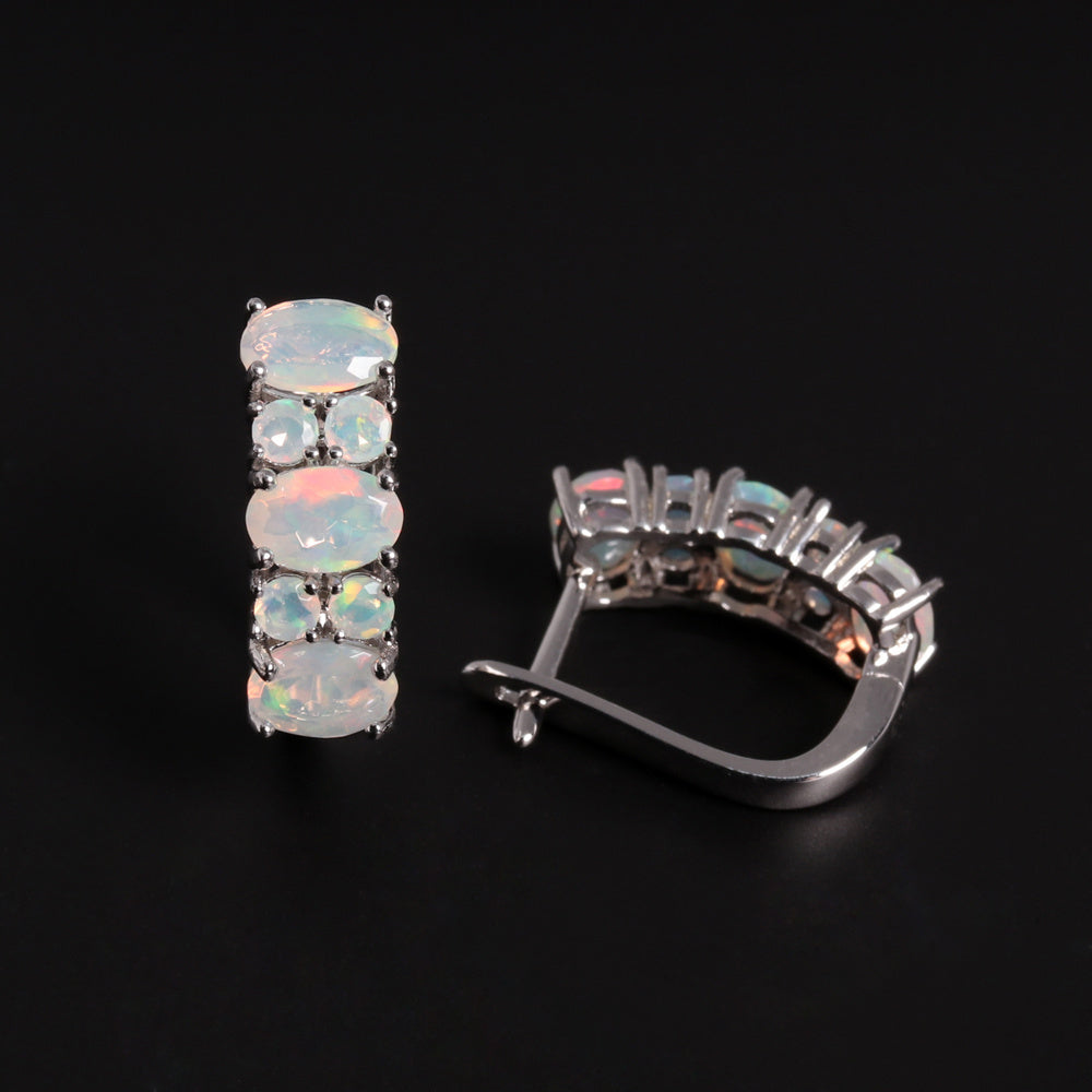‘Effie’ Oval Round Opal Huggie Earrings – side view