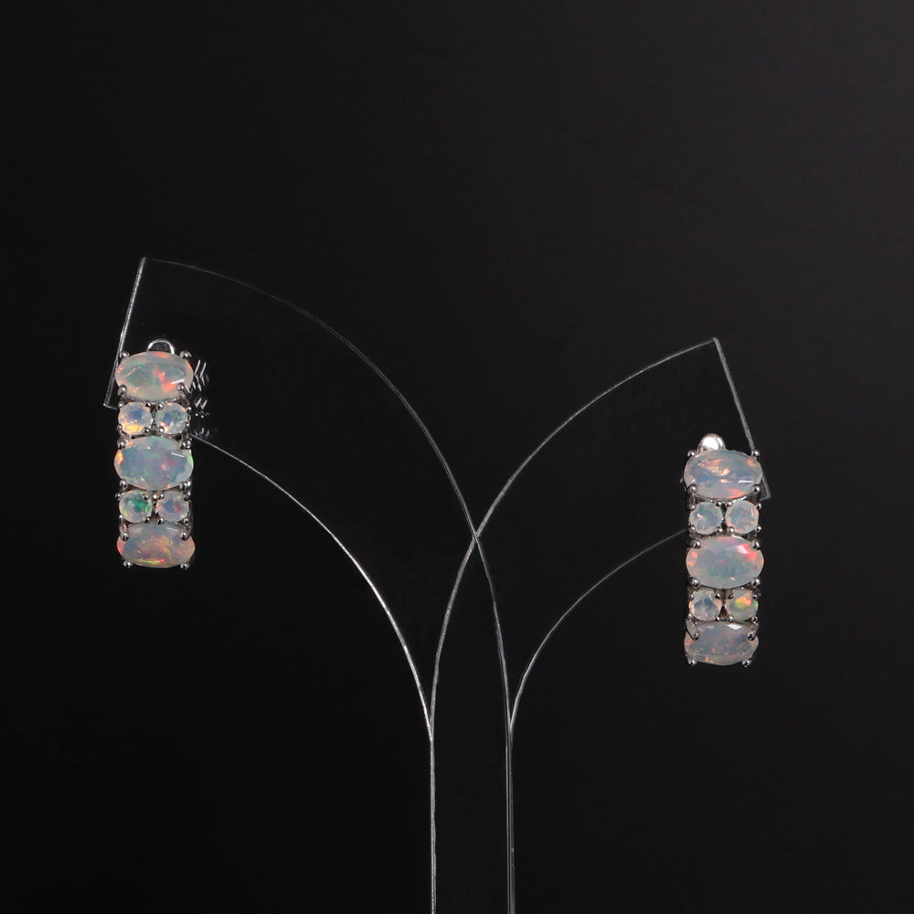 ‘Effie’ Oval Round Opal Huggie Earrings – on display stand