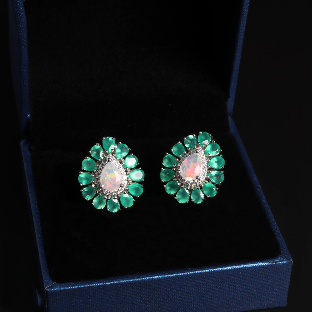 ‘Myrtle’ Pear Opal Agate Flower Earrings – in gift box