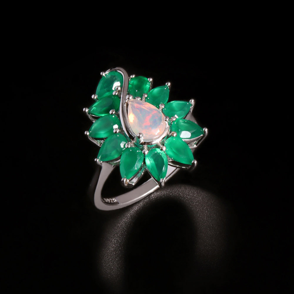‘Maisie’ Pear Opal Agate Flower Ring