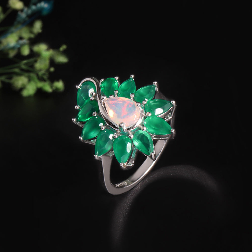 ‘Maisie’ Pear Opal Agate Flower Ring – side angle