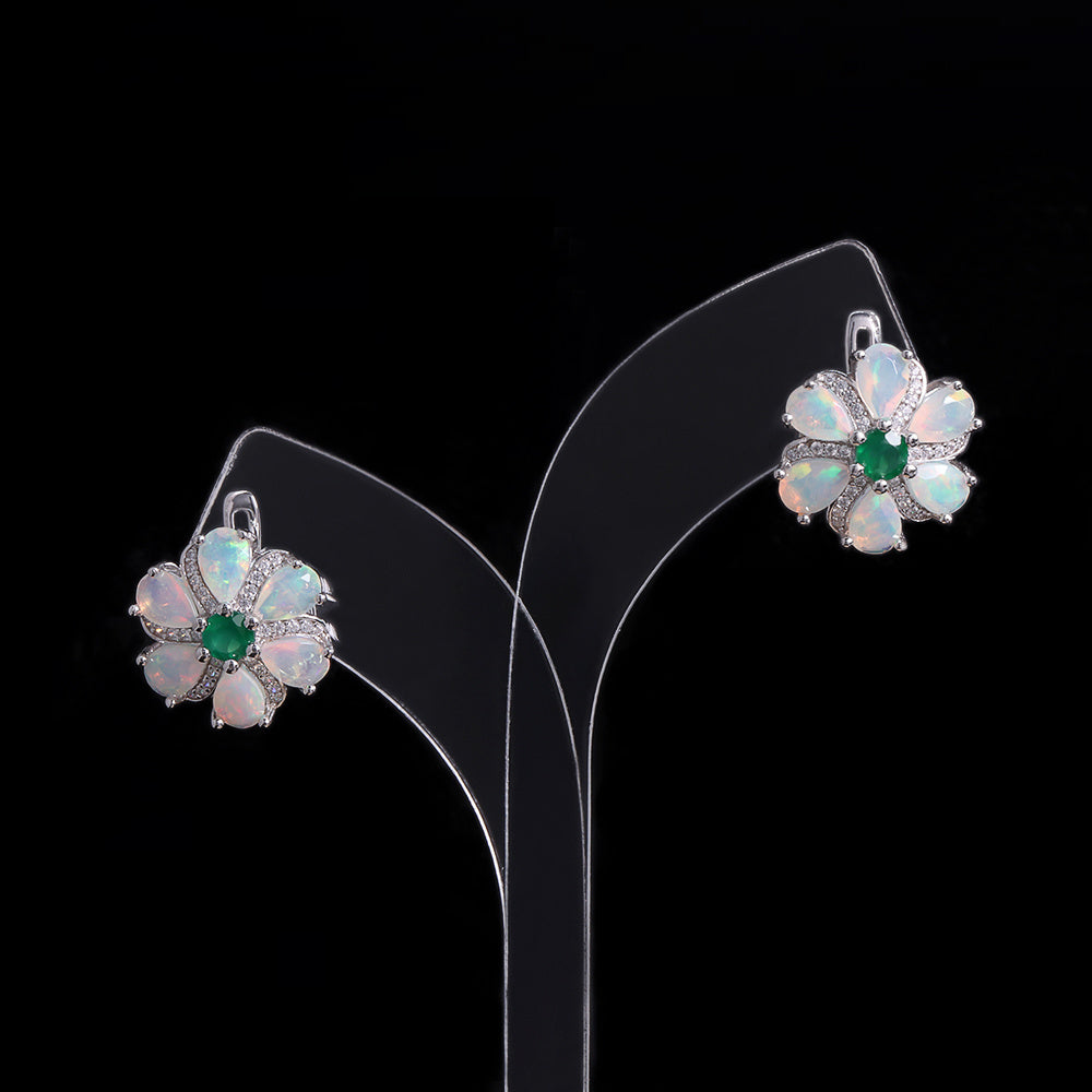 ‘Meadow’ Pear Opal Agate Flower Set – earrings on stand